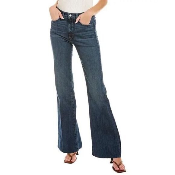 JOE'S Jeans High-Rise Retro Flare Raw Hem Dark Wash Denim Jeans size 30 - Picture 1 of 11